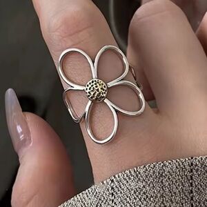 Silver .925 and Gold Flower Ring adjustable size